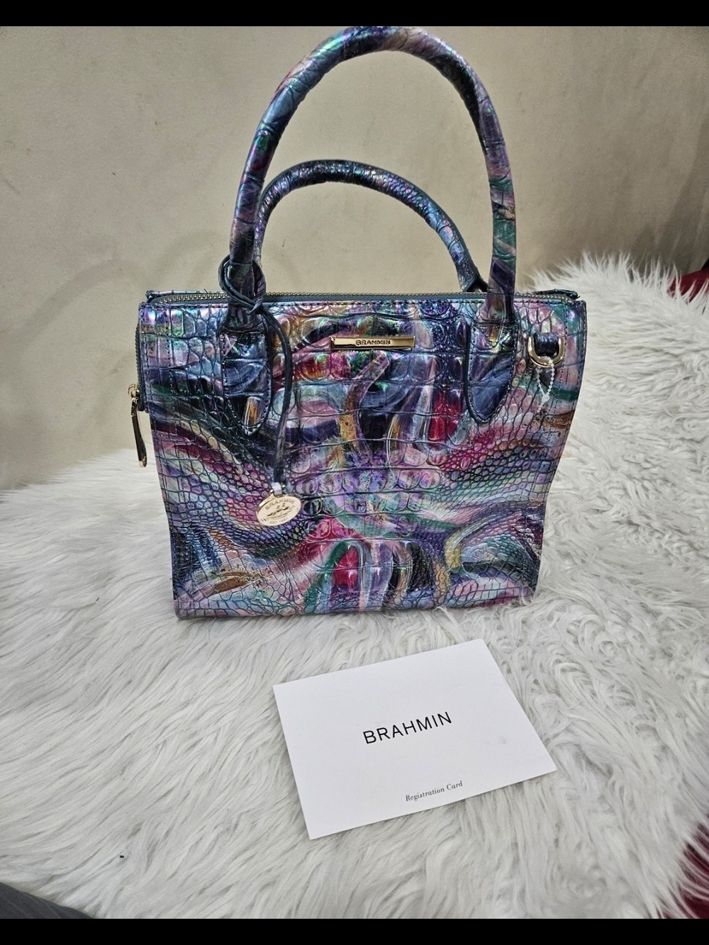 Brahmin Multicolor Croc-Embossed Leather Satchel